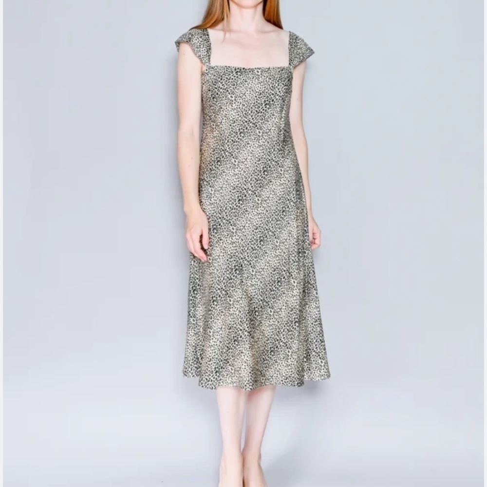 EVAN Picone Vintage Cheetah Print Sleeveless 100% Silk long summer Dress